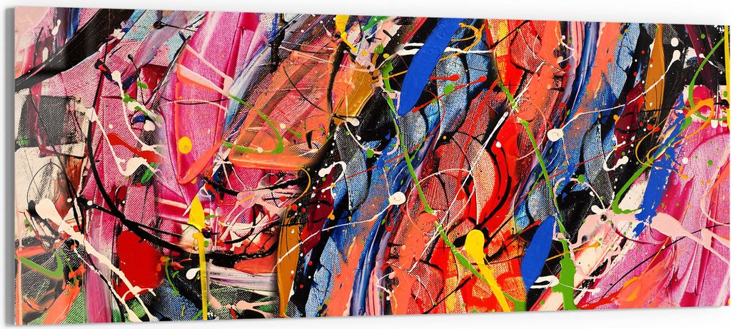 DEQORI Glasbild Echtglas 125x50 cm 'Kunterbunte Leinwand' Wandbild Bild modern Deko