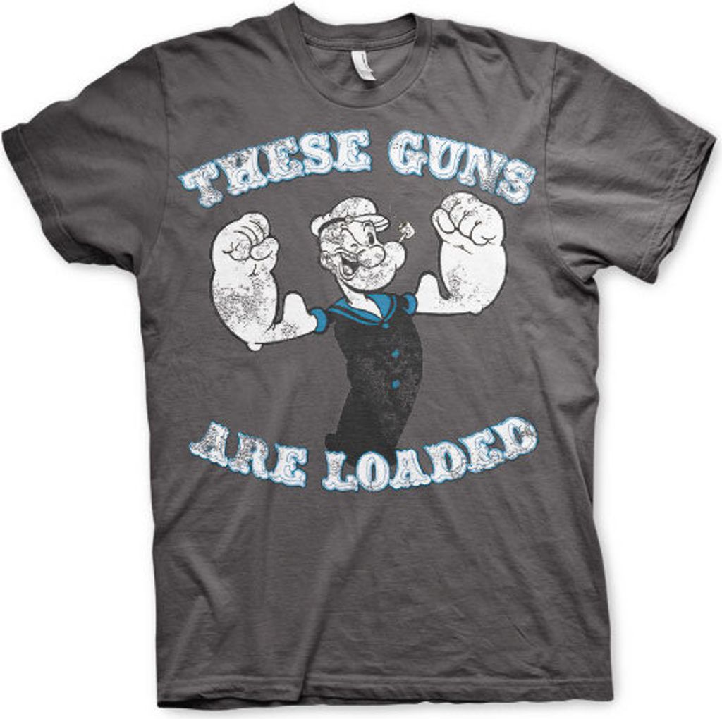 Popeye - These Guns Are Loaded T-Shirt - Medium - Dark-Grey