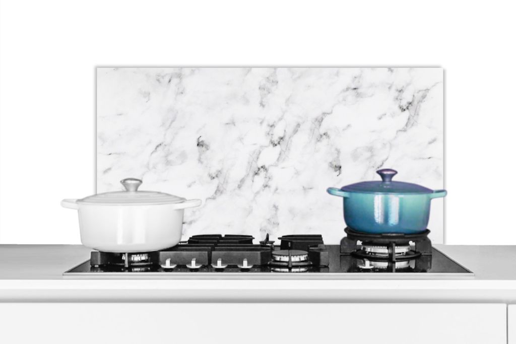 KitchenYeah Spritzschutz Küche - Küchenrückwand - Wandschutz für Herd und Spüle - Marmor - Luxus - Weiß - Grau - Marmoroptik 90x45 - Alu-D...