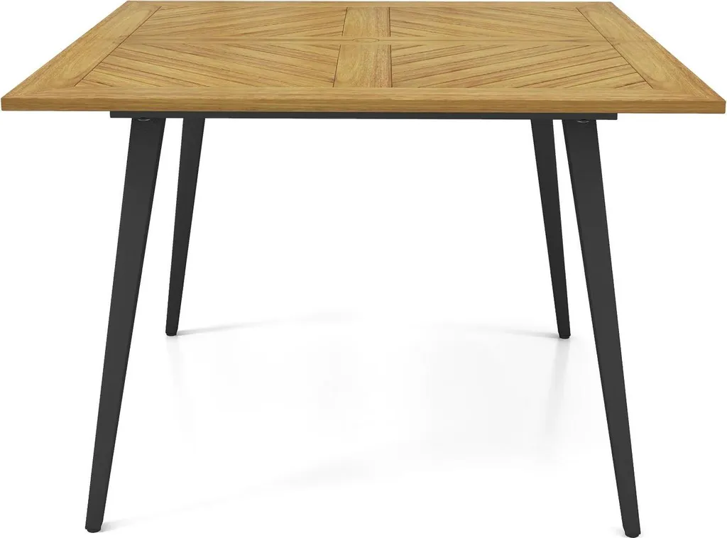Table jardin bois 107x107 cm : Stable, anti-UV avec trou de parasol
