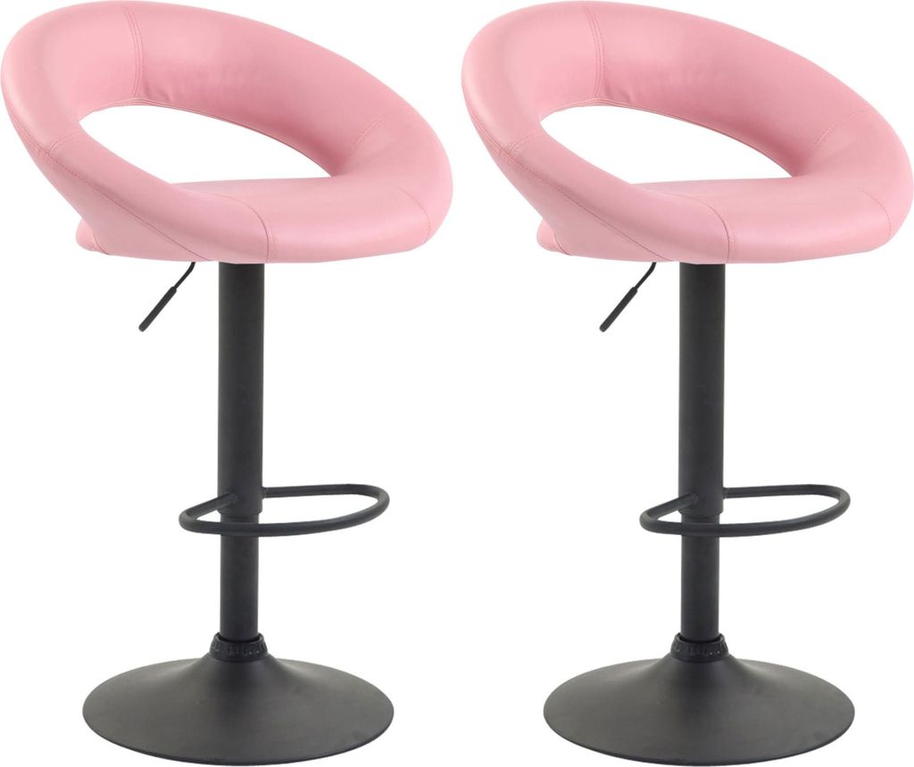 2er Set Barhocker MEKIM - Kunstleder Pink 53x47x80 cm Schwarz | Barstuhl Höhenverstellbar Mit Lehne Drehbar Tresenhocker Tresenstuhl Kneipenhocker