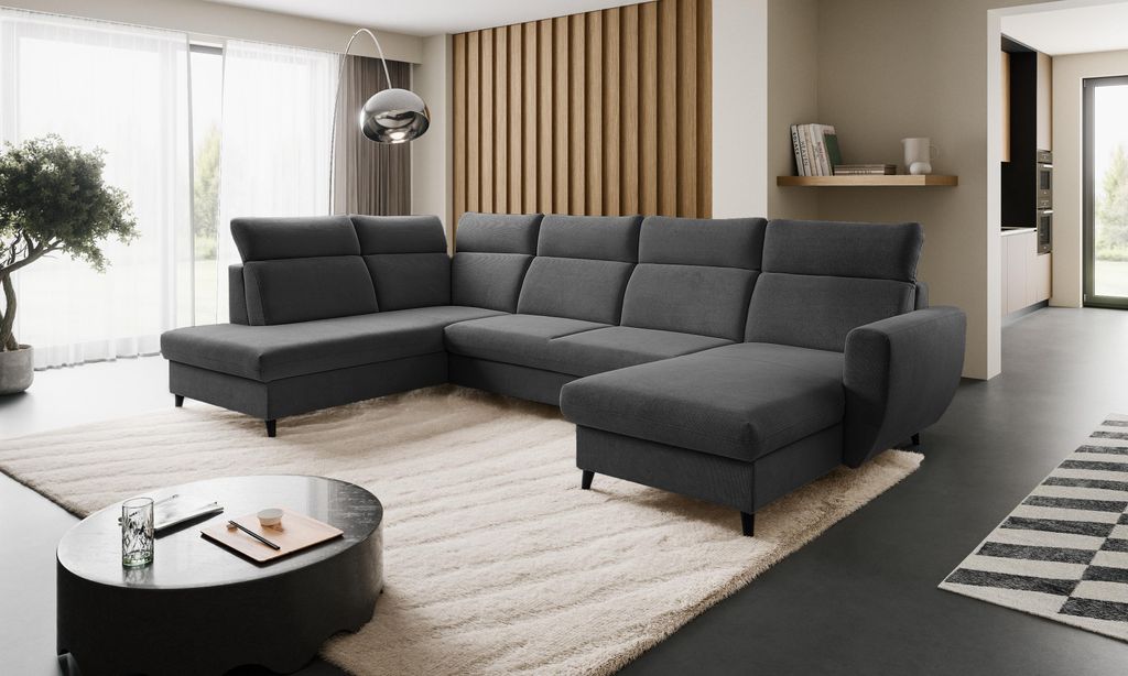 Ecksofa TORRO XL (335 x 205 cm) – LINKE SEITE, verstellbare Kopfstützen, ausziehbar, elegante Rückenlehne, funktionale 2 Bettkästen, CRUZ 97 -...