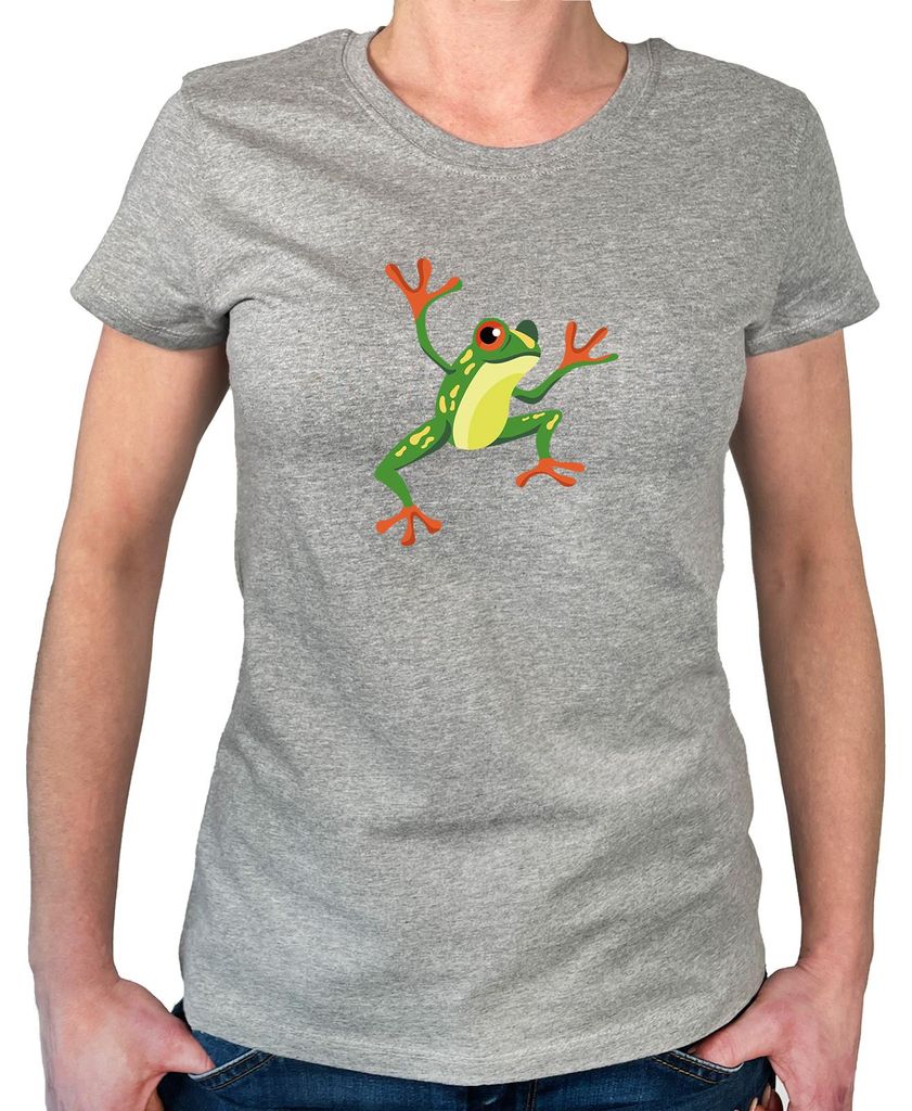 Huuraa Damen T-Shirt Frosch Comic L Sport Grey Bio Baumwolle Fairtrade Damenshirt Geschenkidee