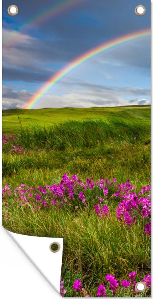 MuchoWow 40x80 cm Outdoor-Poster Gartendeko Sichtschutz Garten Poster für den Garten Regenbogen - Blumen - Heidekraut