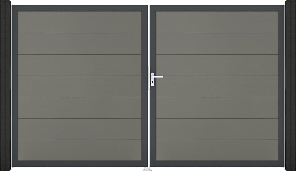 Doppeltor GroJa Solid Grande rechts vormontiert ohne Pfosten Rahmen anthrazit 300 x 180 cm Walnuss
