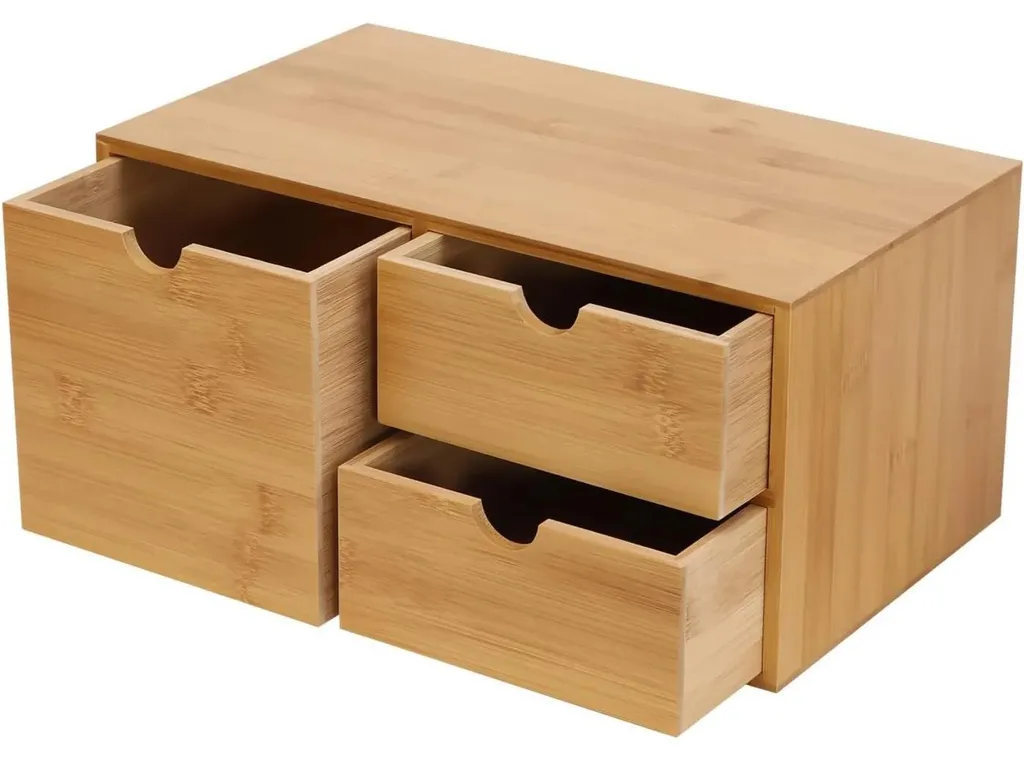 Organiseur de bureau en bambou 33x19x16 cm avec poignées encastrées