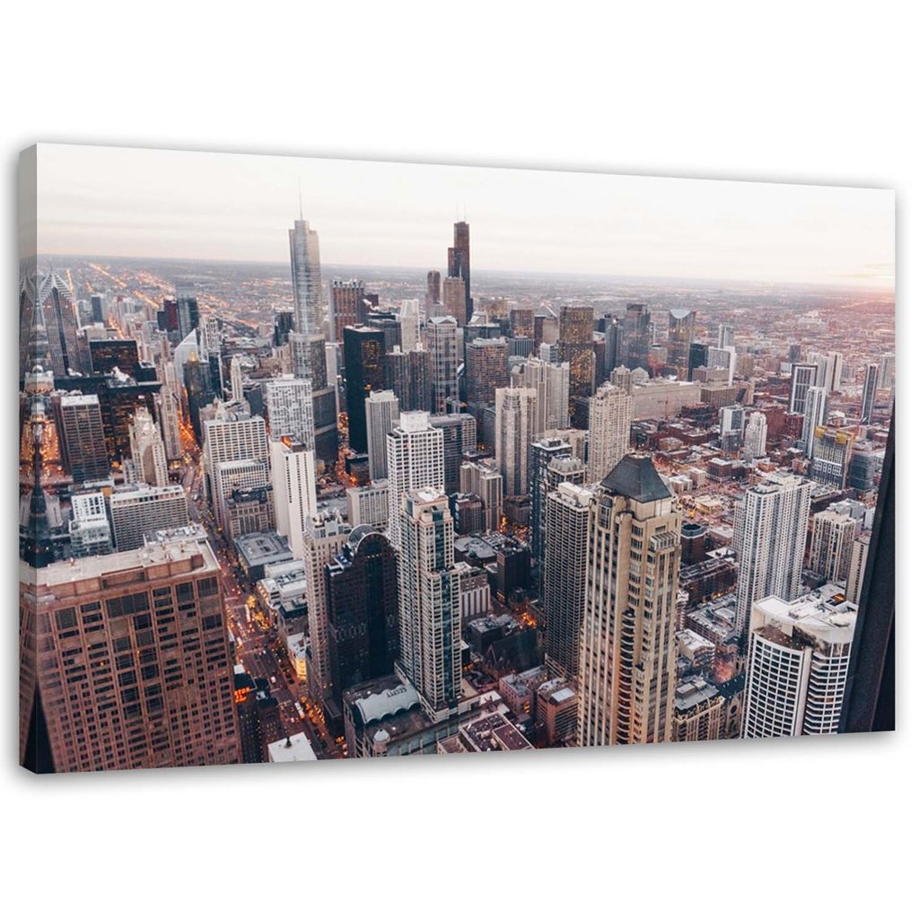 Leinwandbild chicago stadtarchitektur 100x70 cm Feeby grau wandbild bereit zum aufhängen