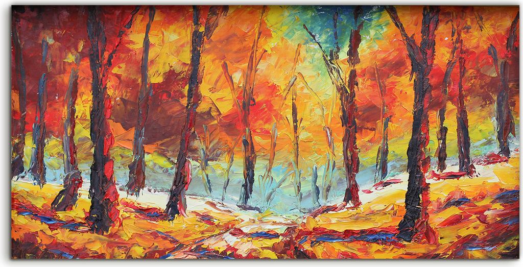 Coloray Canvas 120x60 Wandbild Leinwand Bilder Foto Wald bedeckt mit gelben Blättern