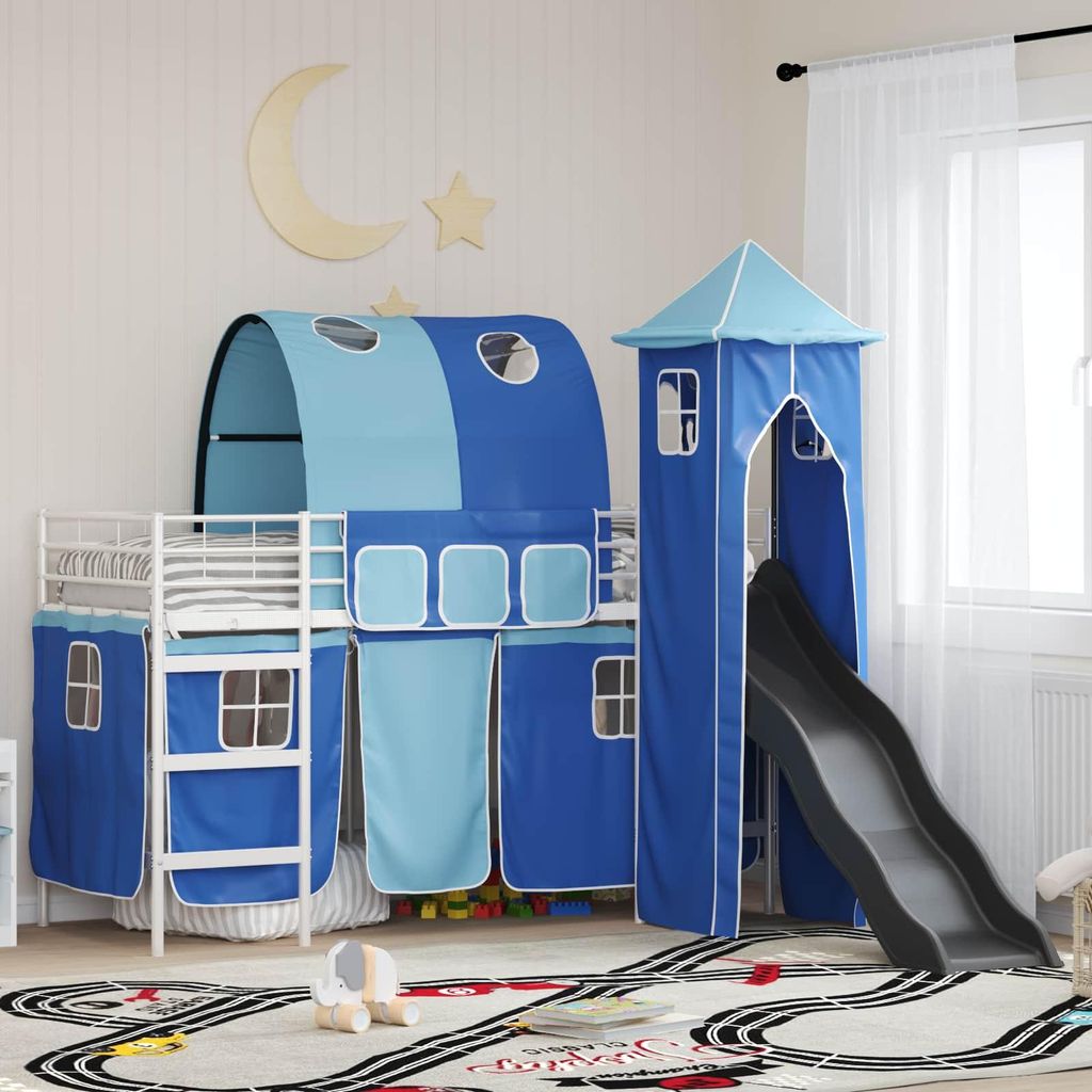 Maison Exclusive - Kinderloftbett Weiß und Blau 100 x 190 cm Metall