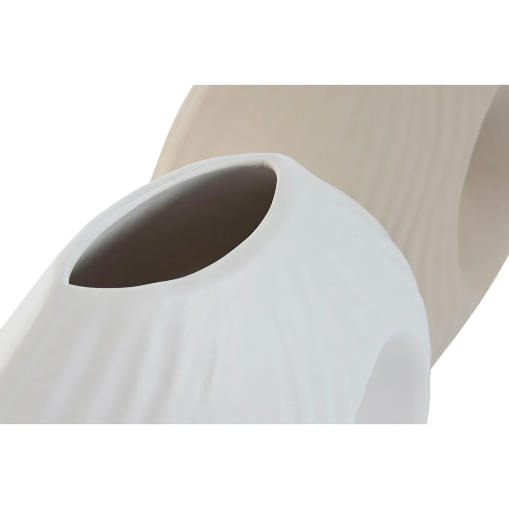 Vase ESPRIT pour Composition Florale en Faïence Blanc et Beige