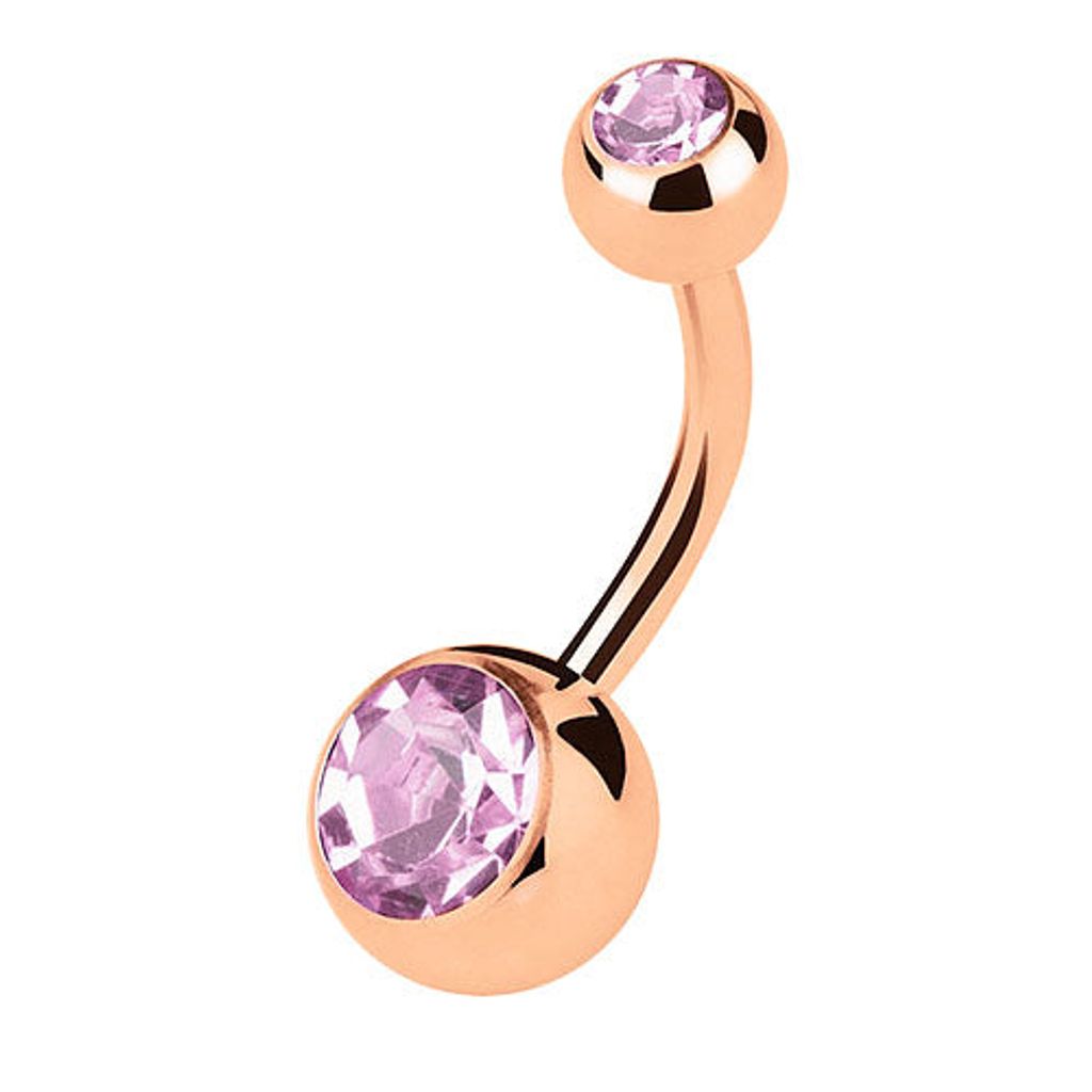 Taffstyle Bauchnabelpiercing Bauchnabelpiercing Stecker Rosegold vergoldet Doppel Multi Kristall, Flieder