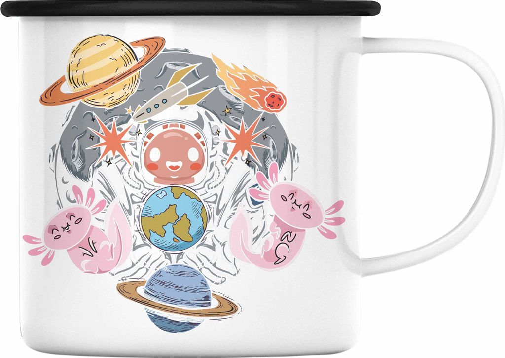 Trendation - Coole Axolotl Emaille Tasse Grafik Lustig Geschenkidee Schwanzlurch Tiere Geschenk (Schwarz)