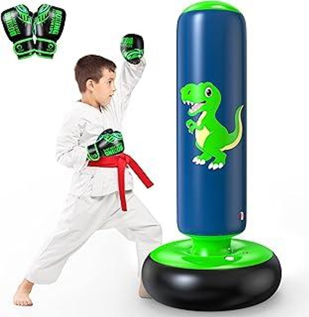 QPAU Boxsack Kinder, Aufblasbarer Standboxsack für 3-8, Geschenke FüR Jungen Und MäDchen, Boxsack Stehend Kinder Set für Die Praxis Karate, Tae...