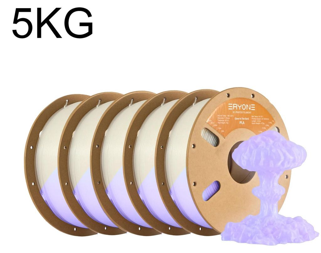 Leuchtendes PLA Filament - 3D Drucker Filament 1,75 mm - Glow in the Dark - 5 kg Spule - Geringe Verformung - Lila