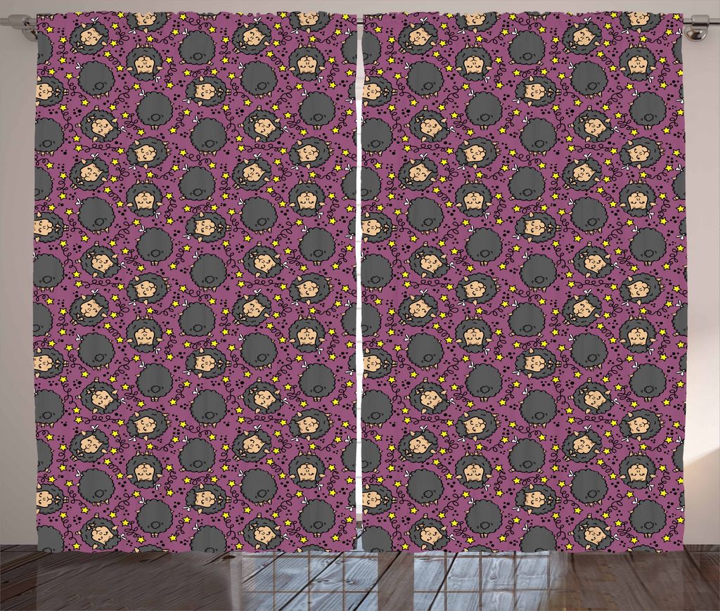 ABAKUHAUS Schaf Rustikaler Vorhang, Comic Fröhlich Schaf, Wohnzimmer Universalband Gardinen mit Schlaufen und Haken, 280 x 175 cm, Mehrfarbig