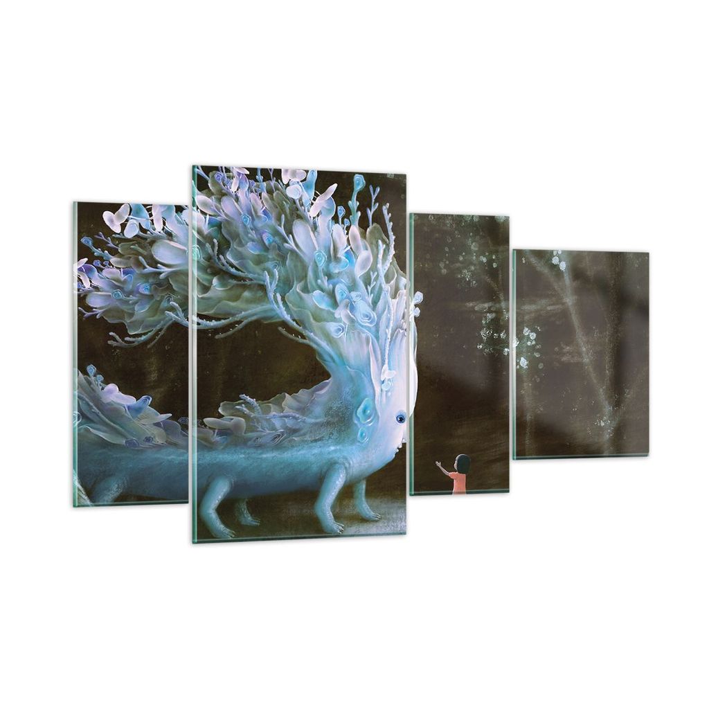 Bilder auf glas - 4 Teile - Monster Kind Fee - 120x70cm - Glasbilder - Wandbilder - Bilder - zum Aufhängen bereit - Wanddekoration aus Glas - Glas...