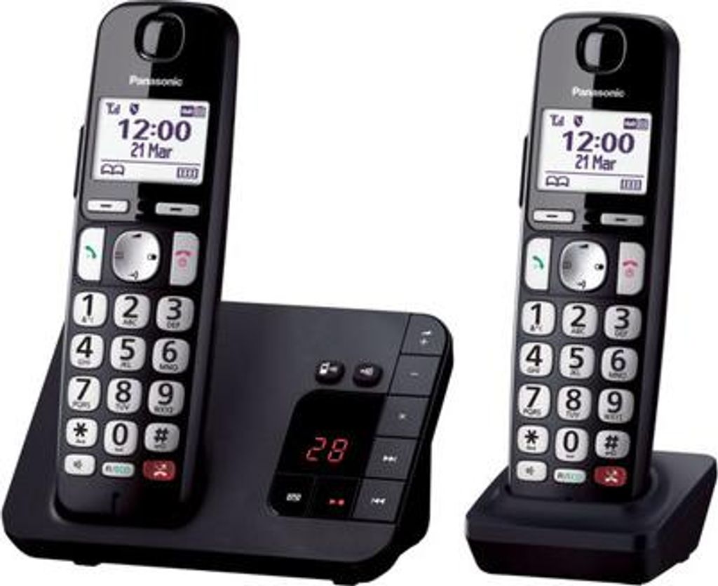 Panasonic KX-TGE262NLB, DECT-Telefon, Kabelloses Mobilteil, Freisprecheinrichtung, 200 Eintragungen, Anrufer-Identifikation, Schwarz