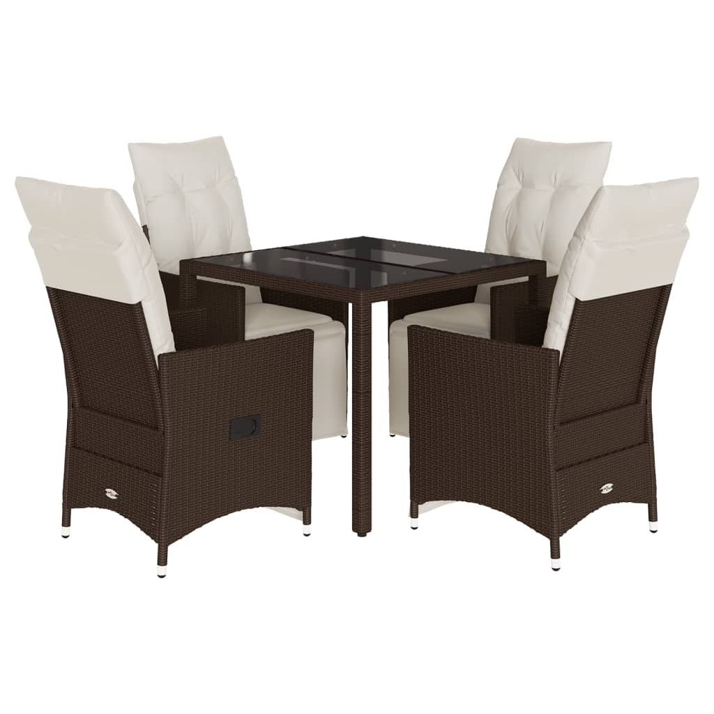 vidaXL 5-tlg. Garten-Bistro-Set mit Kissen Braun Poly Rattan