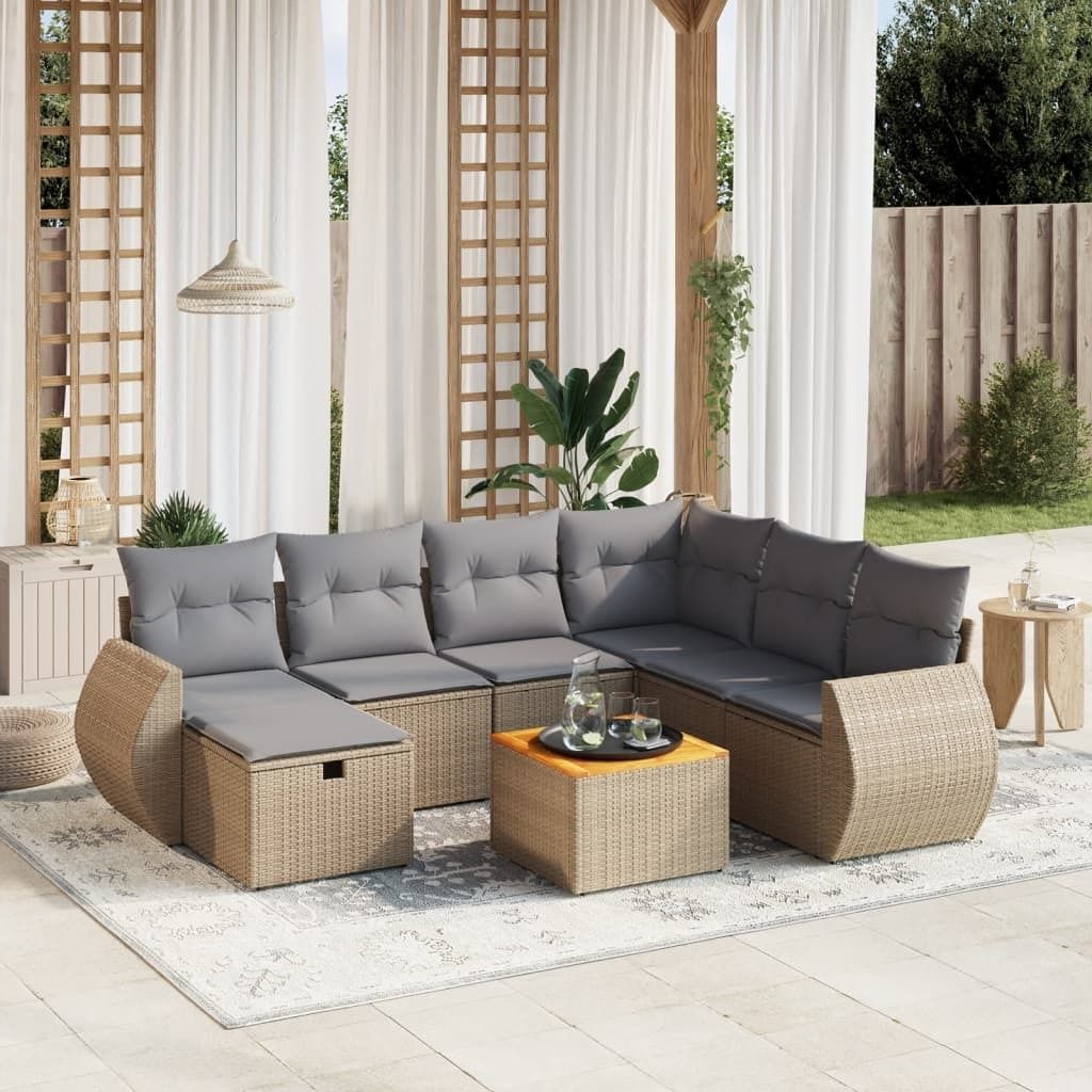 Maison Exclusive - 8-tlg. Garten-Sofagarnitur mit Kissen Beige Poly Rattan