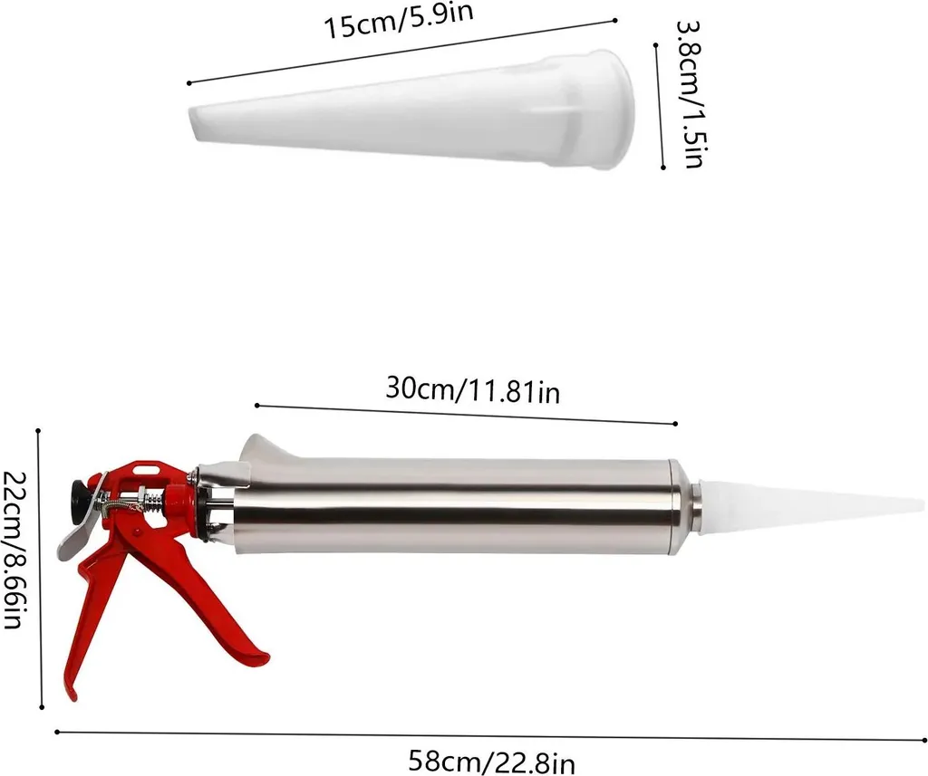 Pistolet à joint inox robuste, kit de 2 buses pour ciment et mortier