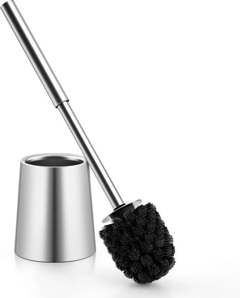 Balai de toilettes design en inox 304 argent et tête silicone flexible