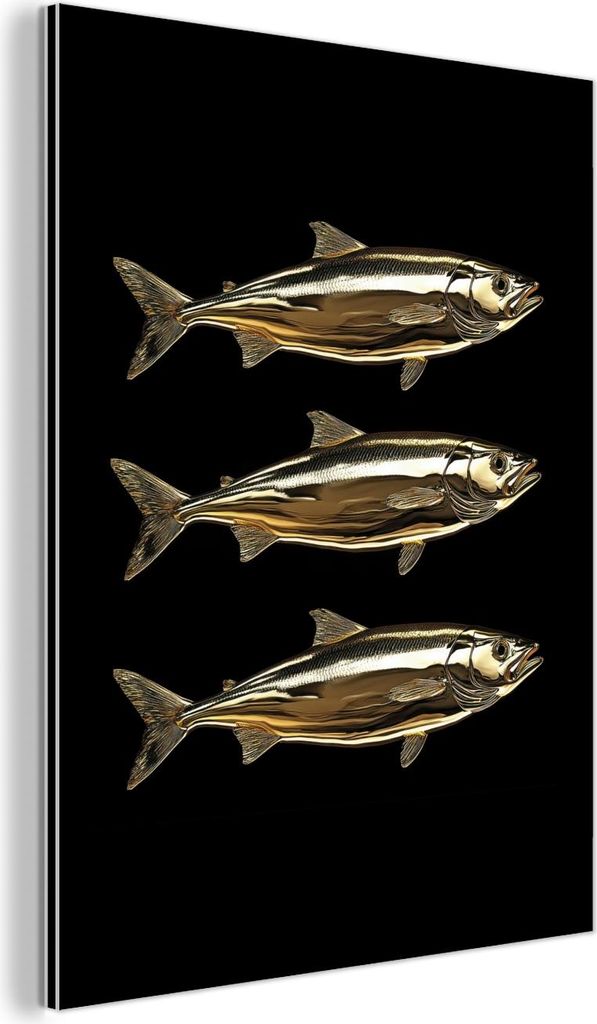 MuchoWow Wanddekoration Metall Metallbild Wandkunst 90x120 cm Fische - Gold - Schwarz MuchoWow Aluminium Gemälde - Industrial