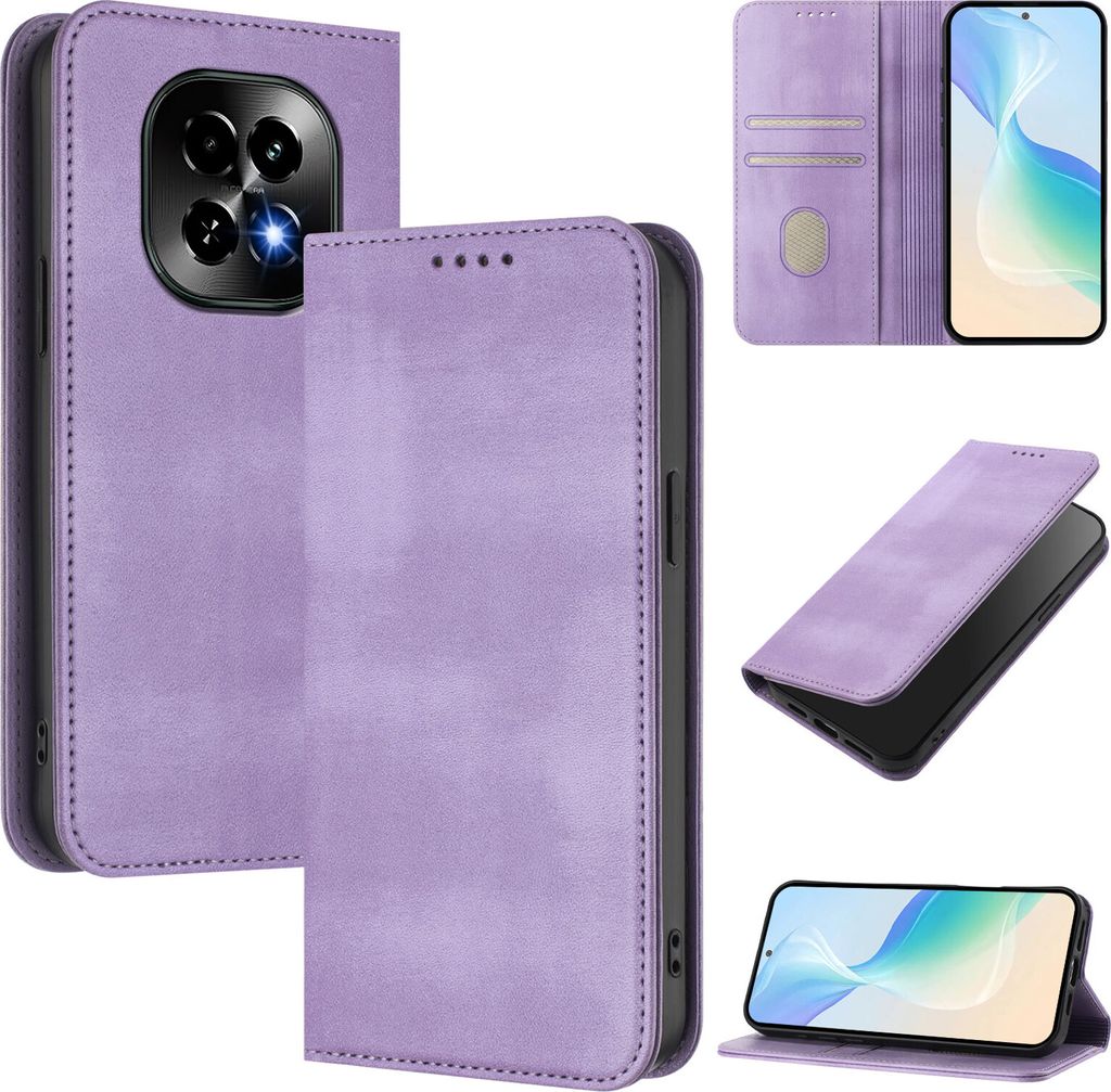 Handyhülle für Realme C63 5G, Vintage Leder RFID Schutz Kartenfach Standfunktion Magnetische Klapphülle Violett