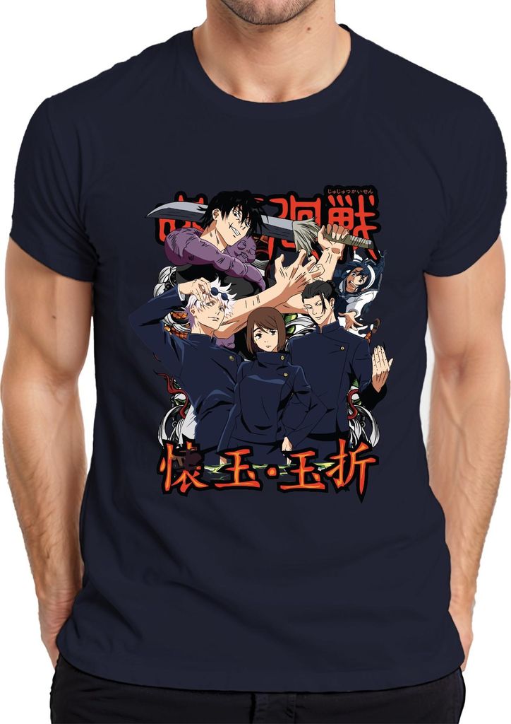Jujutsu Kaisen Anime Manga Fluchmagie Sukuna Gojo Yuji Geschenk Herren T-Shirt, Navy, XL