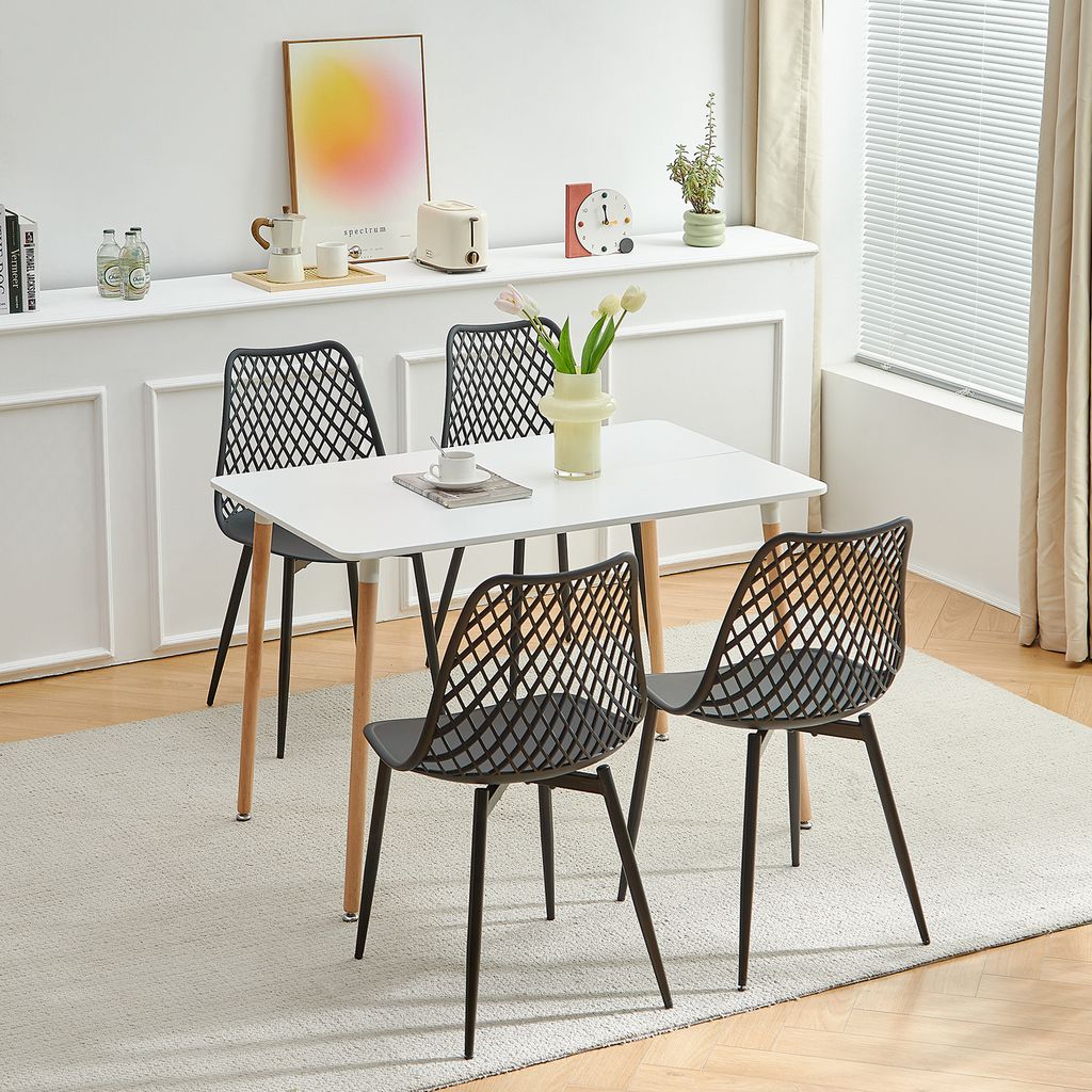 Juego De Comedor Moderno 5 Piezas - Mesa Extensible Mármol Blanco Con 4 Sillas Terciopelo, Patas En V Negras