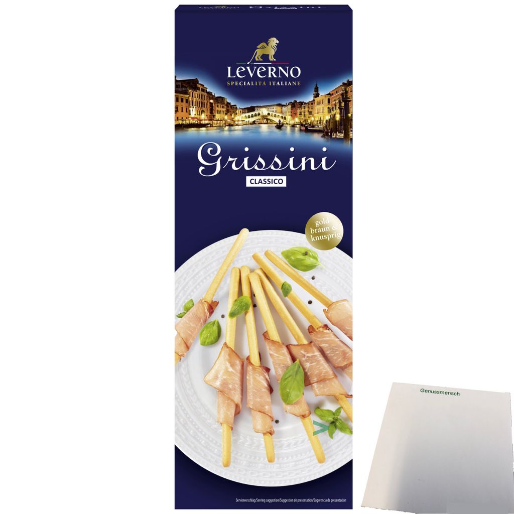 Leverno Grissini Classico Italienische Gebäckstangen (125g Packung) + usy Block