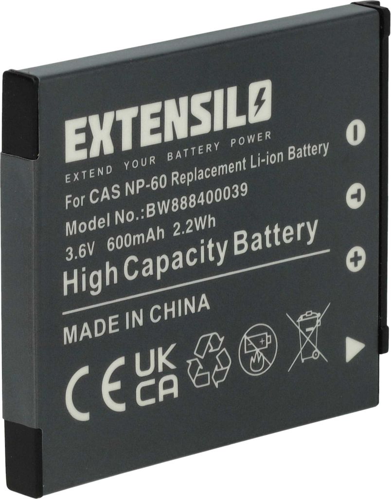 EXTENSILO Akku Ersatz für Casio NP-60 für Kamera (600 mAh, 3,7 V, Li-Ion)