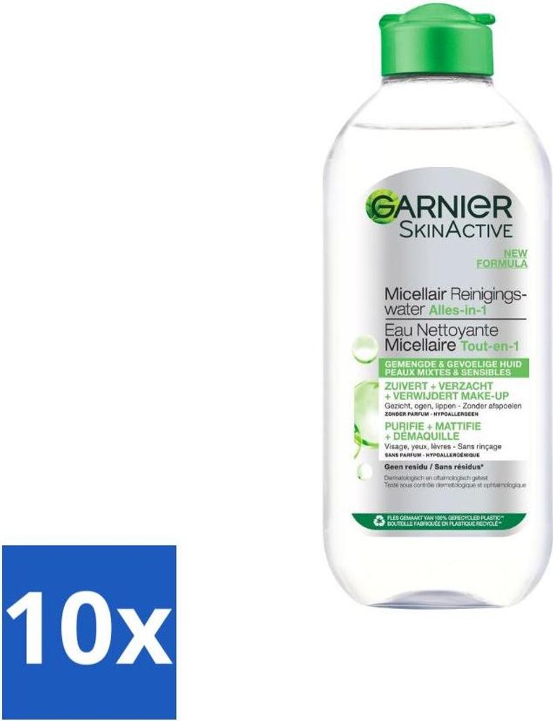 Garnier - SkinActive - Mizellen-Reinigungswasser - Fettige Haut - Beruhigend & Reinigend - 400 ml - Vorteilspack - 10 Stücke