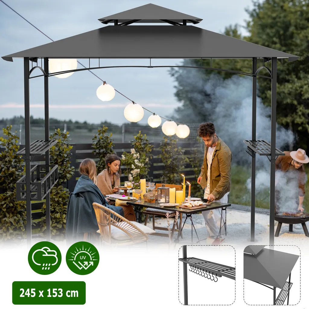 Tonnelle Barbecue avec Toit Ventilée Double Couche et Châssis Acier