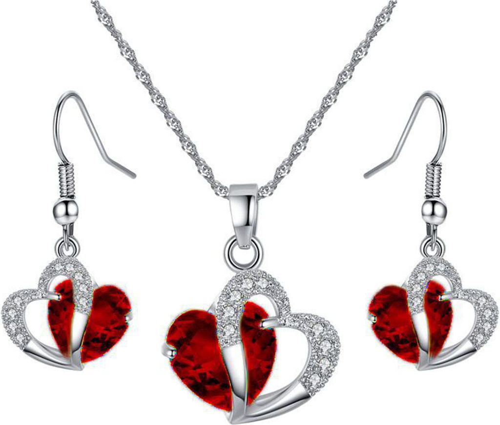 2 Teile/satz Frauen Schmuck Set Valentinstag Glänzende Herz Geformt Faux Kristall Halskette Haken Ohrringe Set