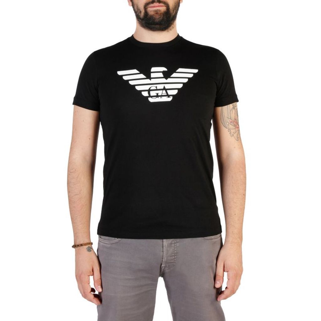 Emporio Armani Marken Herren T-Shirt, Freizeitshirt, 8N1T99, schwarz, Größe:L, Farbe:Schwarz, Herstellerfarbe:black