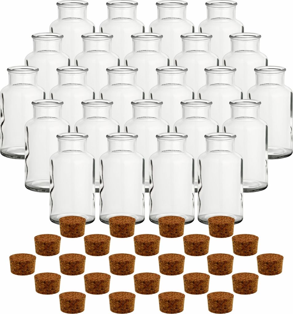 gouveo 24er Set Gewürzgläser 500 ml rund mit Korken - Runde Korkengläser mit Korkverschluss - Leere Vorratsgläser für Kräuter, Gewürze - Gla...