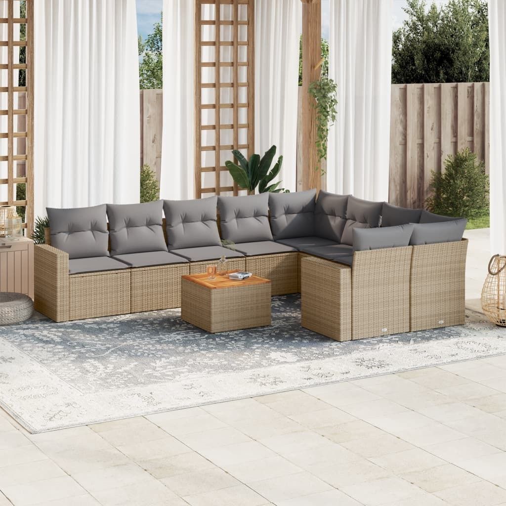 Maison Exclusive - 10-tlg. Garten-Sofagarnitur mit Kissen Beige Poly Rattan