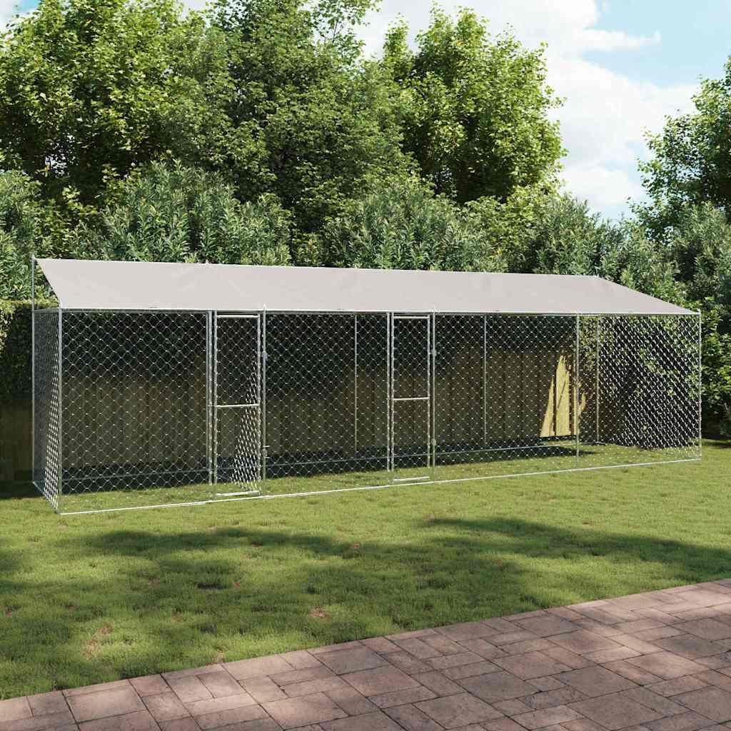 "Schlussverkauf" Hundekäfig - VIDAXL - mit Dach Silber 800x200x256 cm Stahl und PE C17578