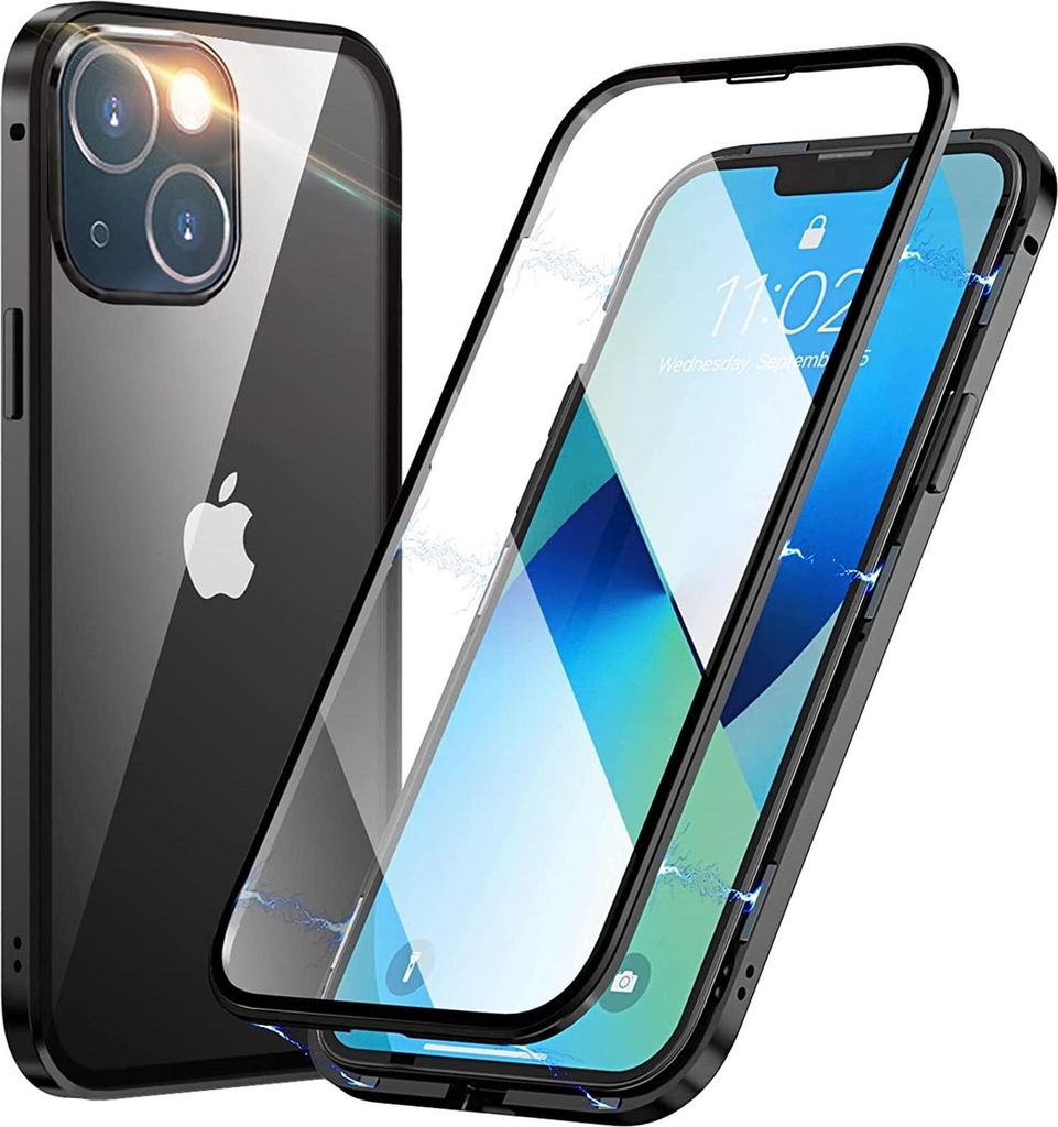 Hülle Magnet für iPhone 13 Schutzhülle Cover Glas Handy Tasche Panzer Case