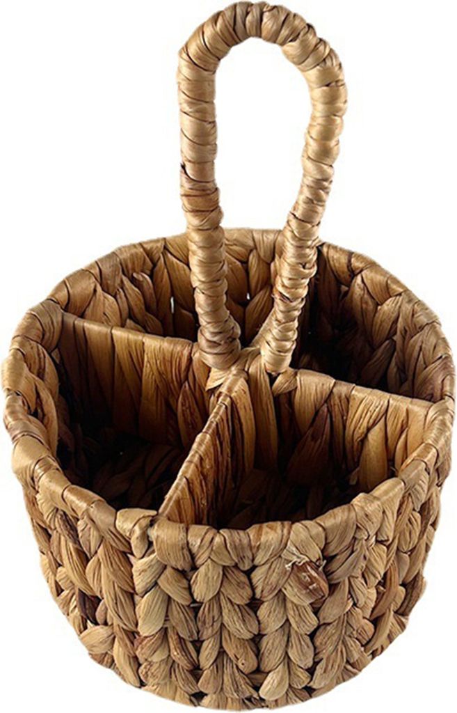Tragbarer Blumenkorb im pastoralen Stil, geflochtener Make-up-Pinsel-Organizer, Korb mit vier Fächern, Besteck-Organizer, Küchenutensilienhalter