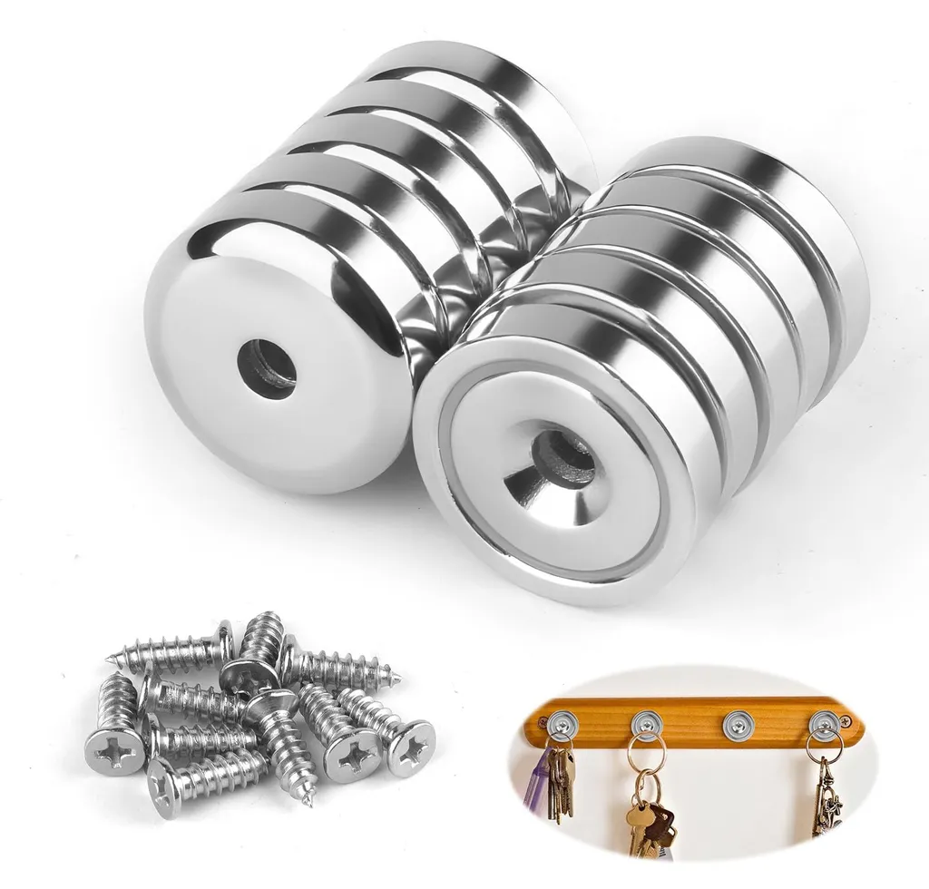 Supports Magnétiques Ronds à Visser en Acier - Lot de 10 Aimants Puissants