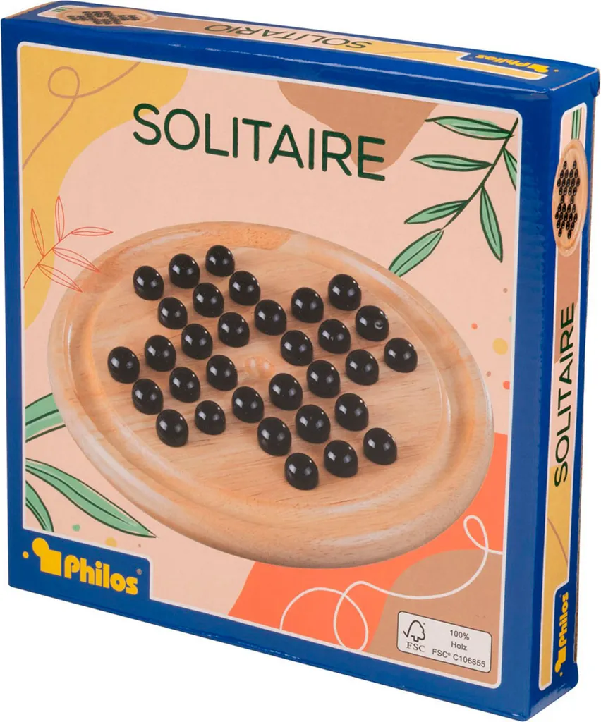 Jeu de Solitaire en bois 22cm Philos : plateau de stratégie avec pions 15mm