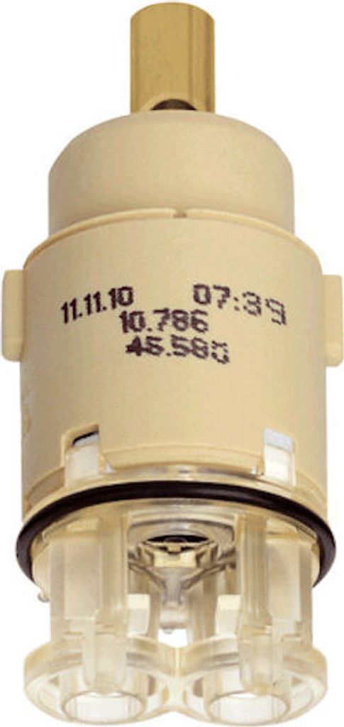 A close-up studio shot of a faucet cartridge.