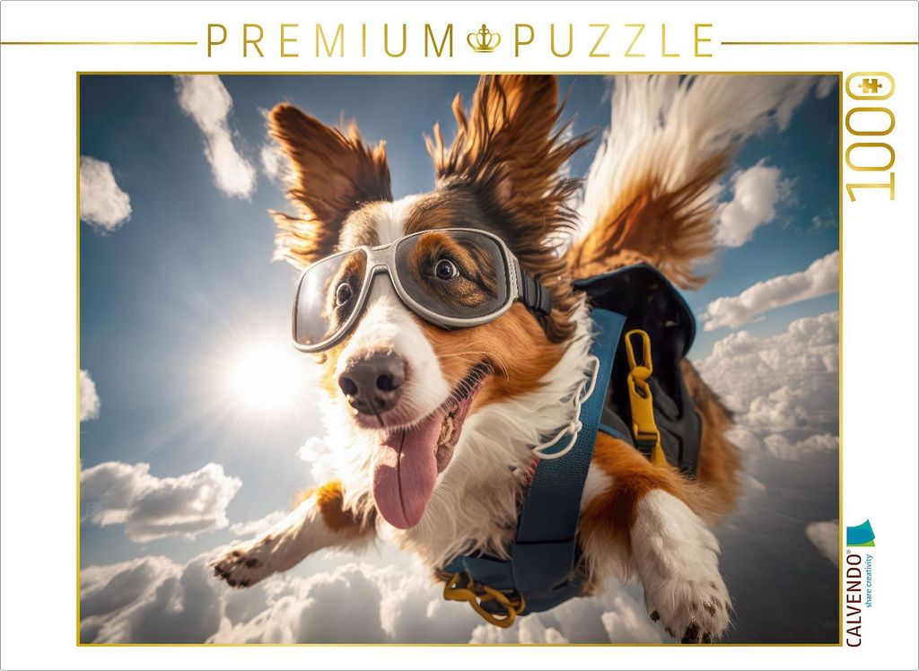 CALVENDO Puzzle Collie Luna lernt fliegen | 1000 Teile Lege-Größe 64x48cm Foto-Puzzle für glückliche Stunden