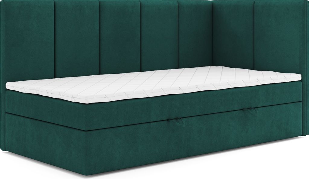 MR GROUP Boxspringbett DENIS MAX 90x200 rechts Kinderbett Jugendbett Einzelbetten Bett mit Stauraum Polsterbett Matratze Topper H3 Schlafzimmer grün