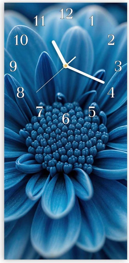 Wanduhr aus Glas mit Motiv Blaue Blume- 30 x 60 cm - inkl. Aufhängesystem