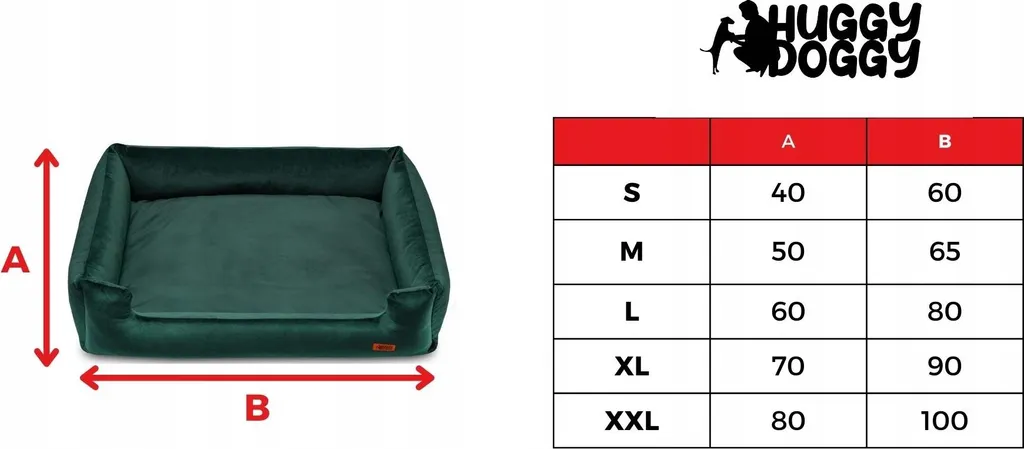 Grand lit pour chien vert velours Premium HUGGY DOGGY XXL de luxe 120cm