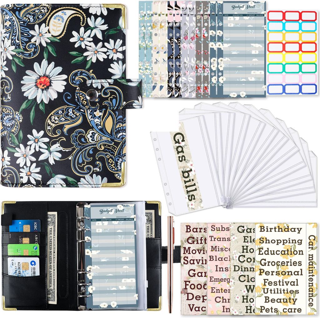 INF Daisy Black A6 Kunstleder Budgetplaner mit Zubehör