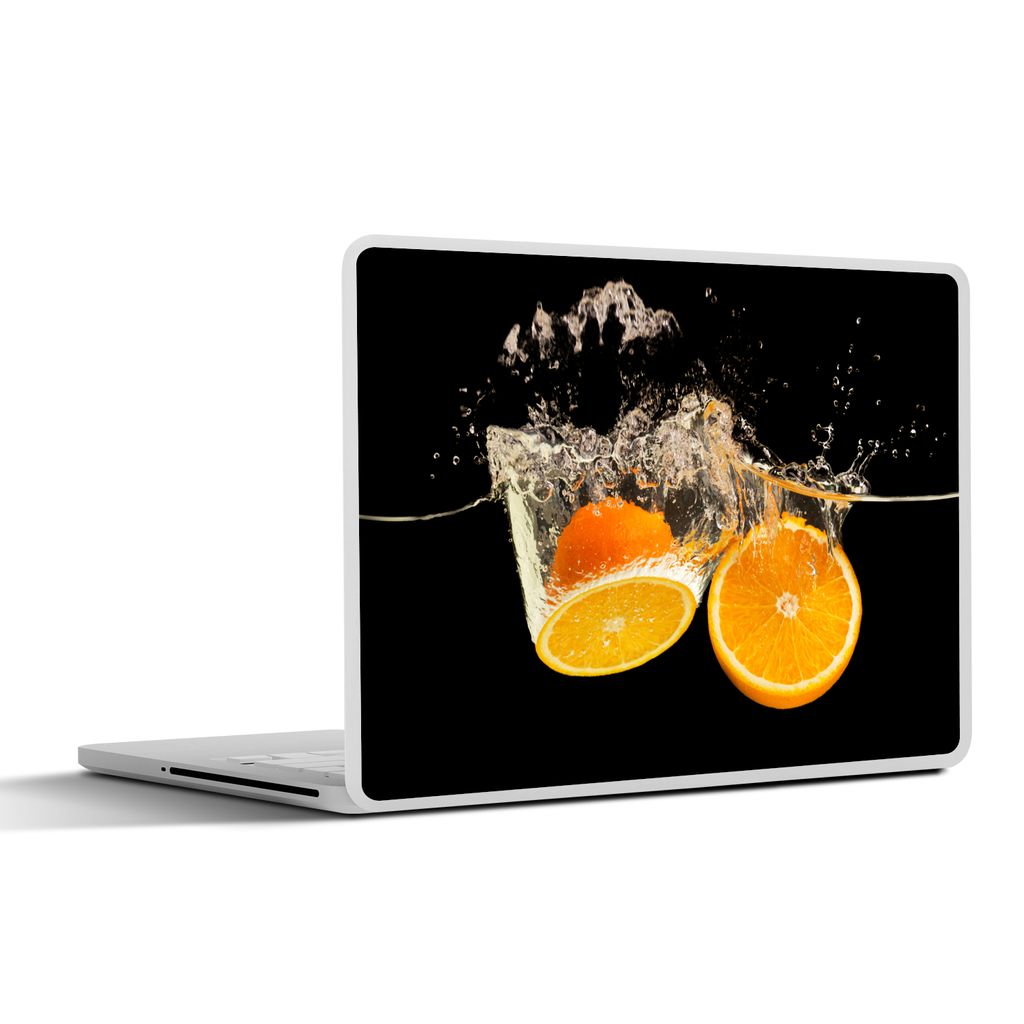 MuchoWow Laptop Aufkleber Sticker Cover Orange - Stillleben - Wasser - Schwarz - Obst 30x21 cm - Sticker für Laptop - Selbstklebend