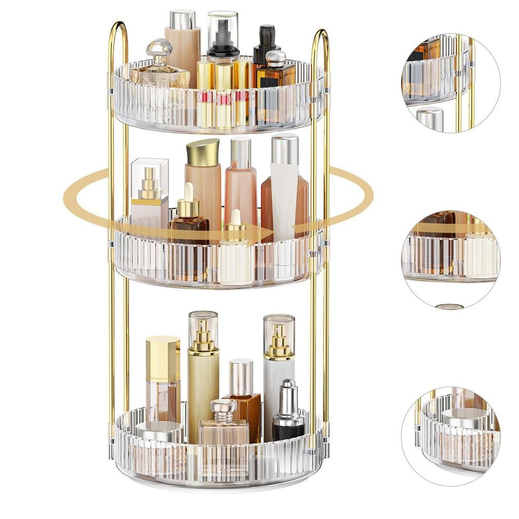 Make-Up Organize, 360° Dreh Schmink Organizer, 3 Ebenen, Multifunctional Makeup Skincare Aufbewahrungssystem für Schminktisch, Badezimmer,Schlafz...